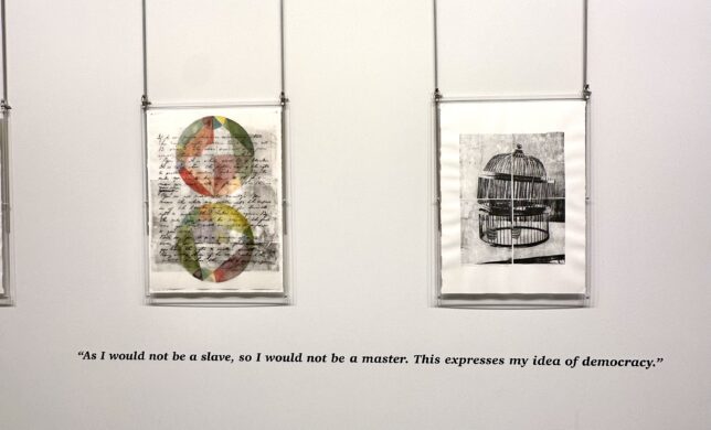 photo of lithograph by julie cowan in the Dedicated to the Proposition exhibit.