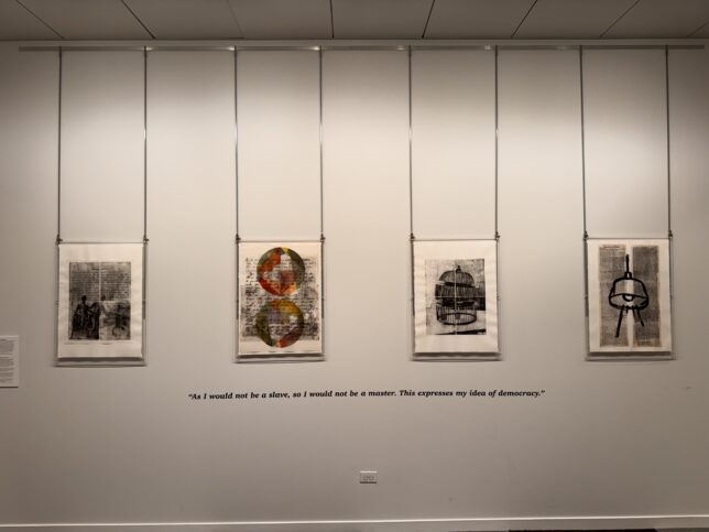 photo of lithograph by julie cowan in the Dedicated to the Proposition exhibit.
