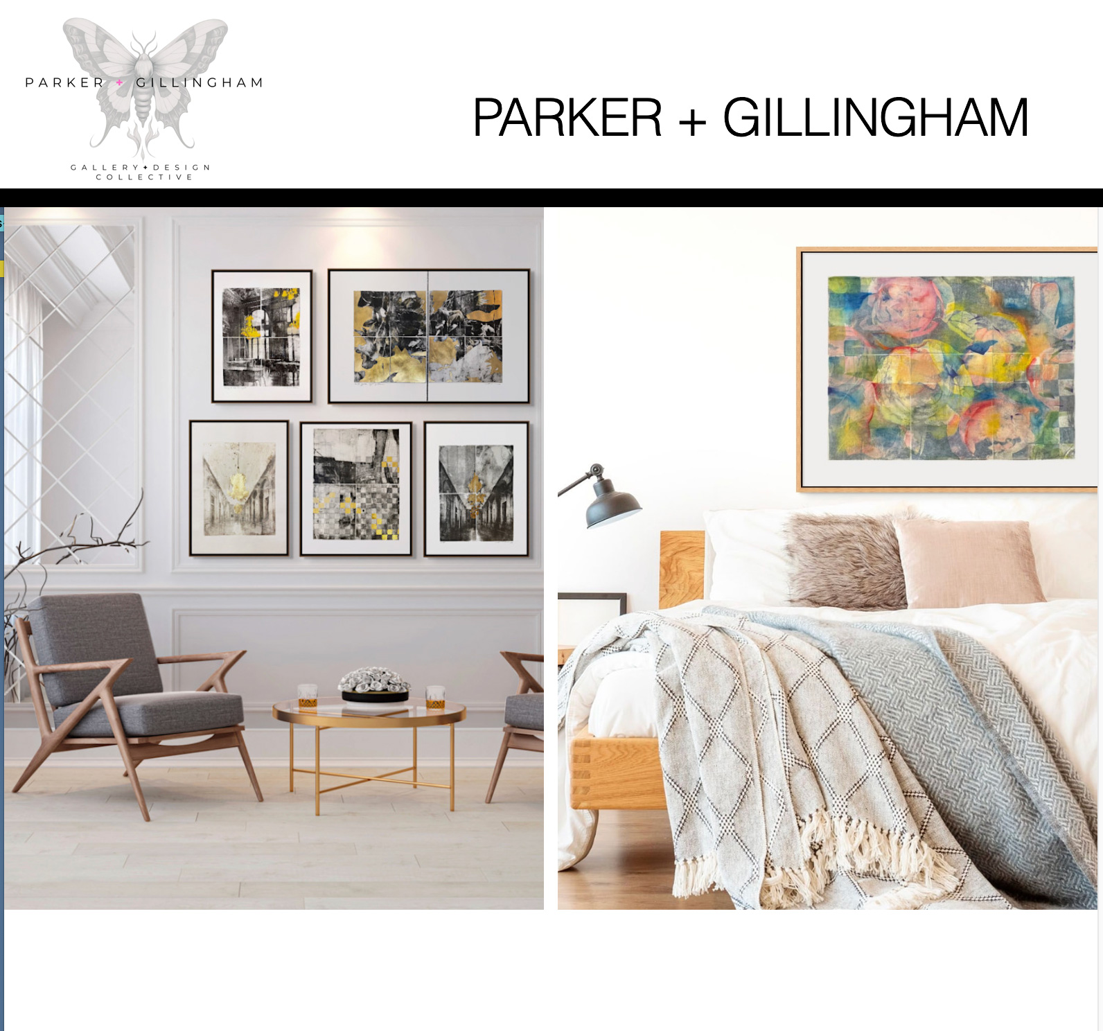 Parker + Gillingham webpage featuring art by julie cowan