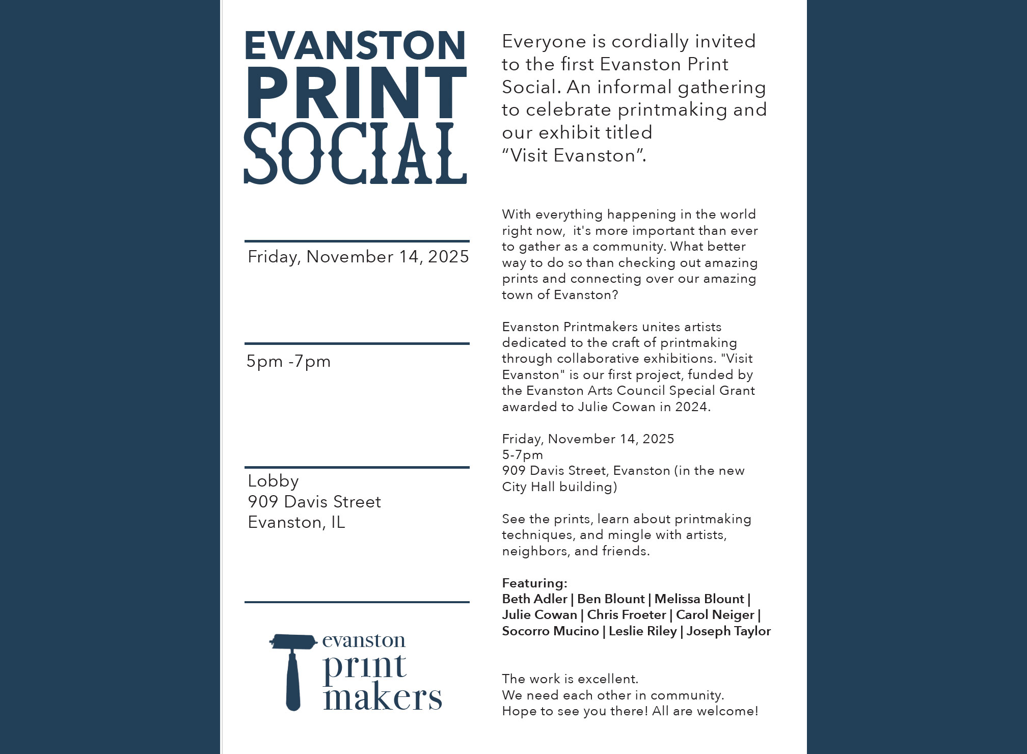 Evanston Print Social on November 14, 2025!