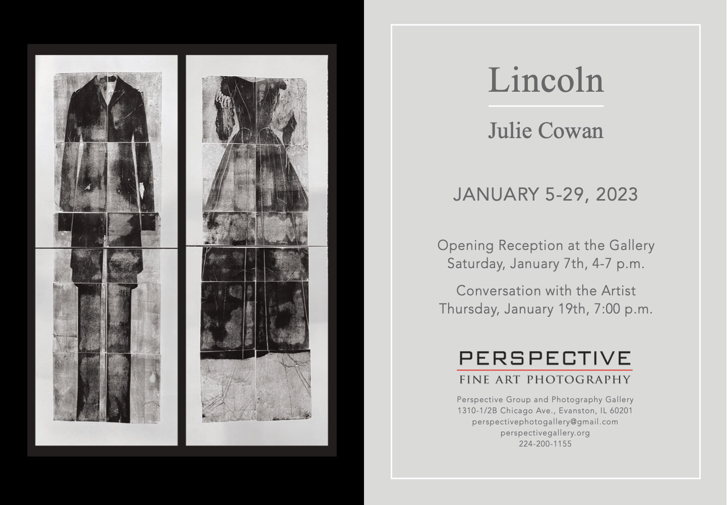 invitation to exhibit of lithographs by julie cowan at Perspective Gallery