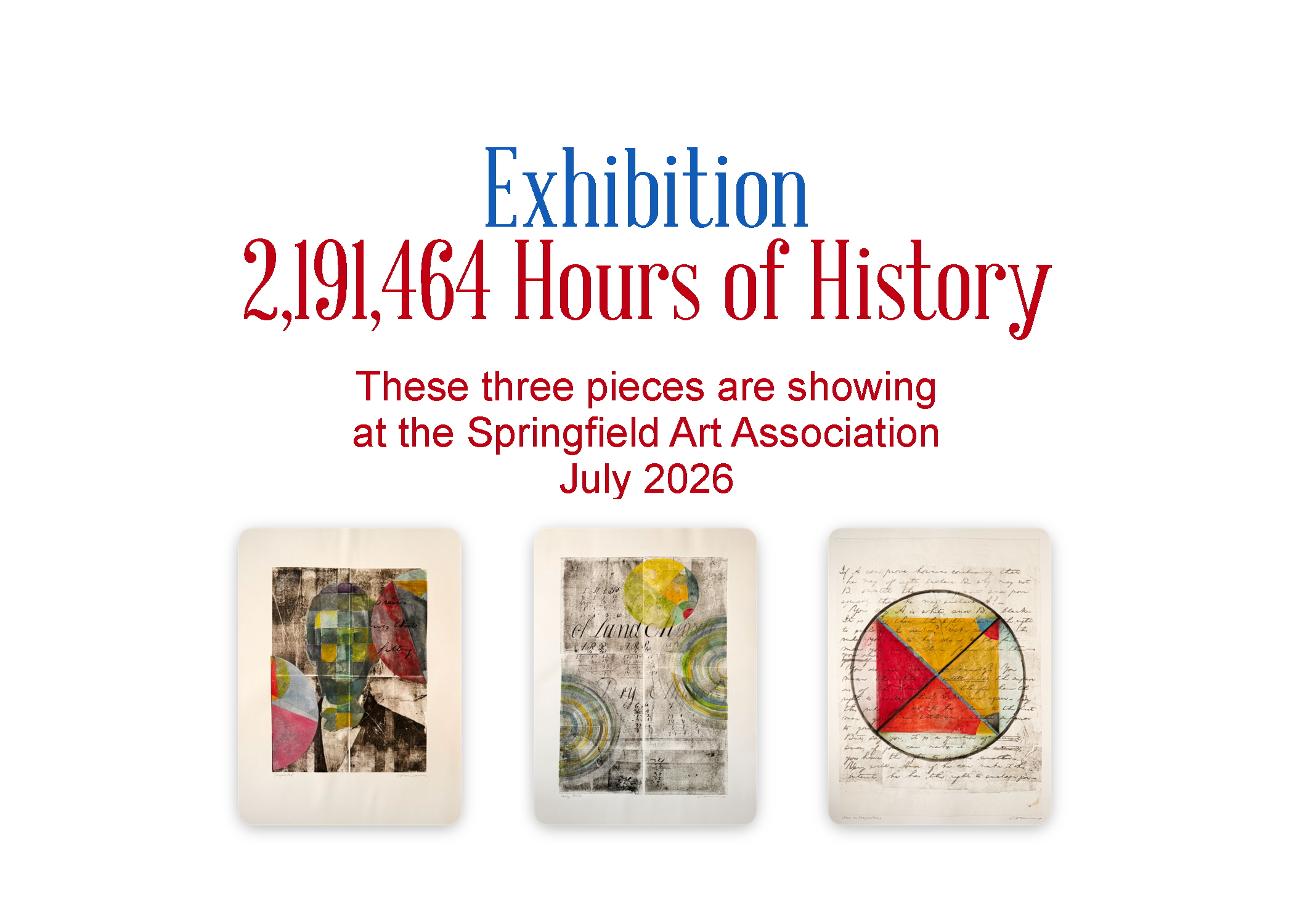 Springfield Art Association exhibition announcement, with 3 pieces by Julie Cowan